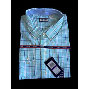 Men's IZOD Aqua Blue Plaid Casual Button Down Shirt XXL